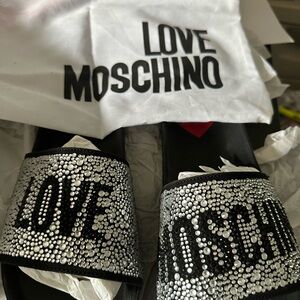 Love Moschino Black Slides with Silver Accents
